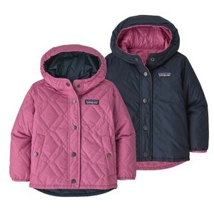 Patagonia toddler girl pink quilted reversible diamond hooded jacket